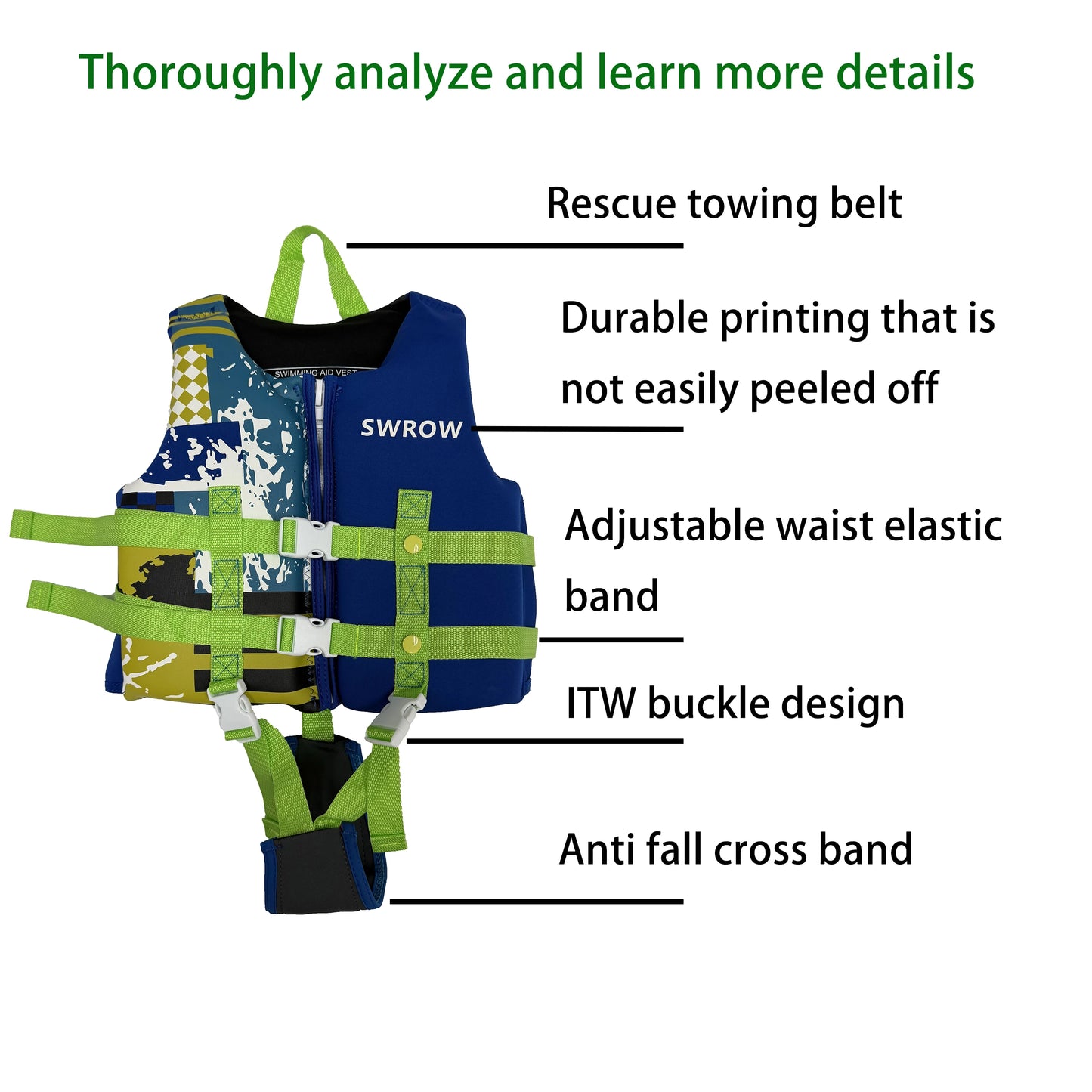Neoprene Life Jacket for Kids, Boys Girls Drifting Flotation Swimming Aid