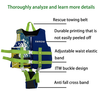 Neoprene Life Jacket for Kids, Boys Girls Drifting Flotation Swimming Aid