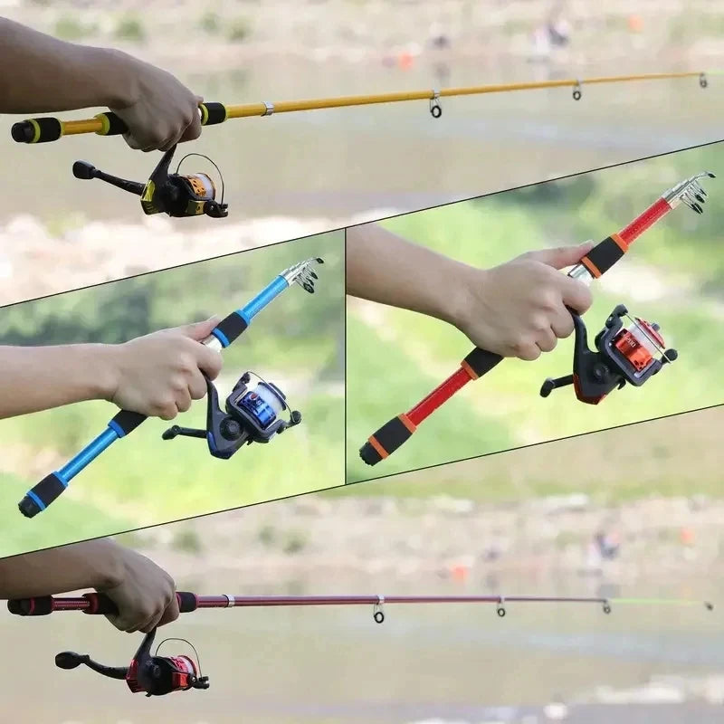Full Kits With Telescopic Fishing Rod And Spinning Reel Baits Hooks Travel Pole Set
