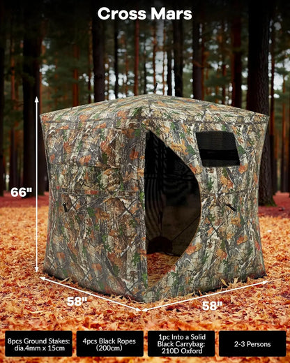 Pop Up Ground Blinds for 4-6 People 116" 58" 66" with Windows and Silent Magnetic Door Lightweight Blinds