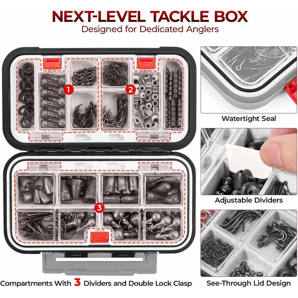 182-400pcs Fishing Kit: Complete Freshwater Tackle Box with Hooks, Weights, Bobbers