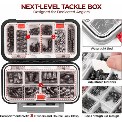 182-400pcs Fishing Kit: Complete Freshwater Tackle Box with Hooks, Weights, Bobbers