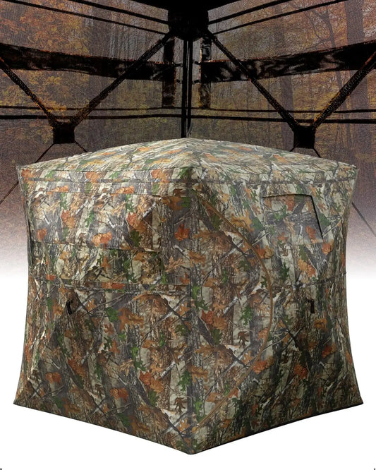 Pop Up Ground Blinds for 4-6 People 116" 58" 66" with Windows and Silent Magnetic Door Lightweight Blinds