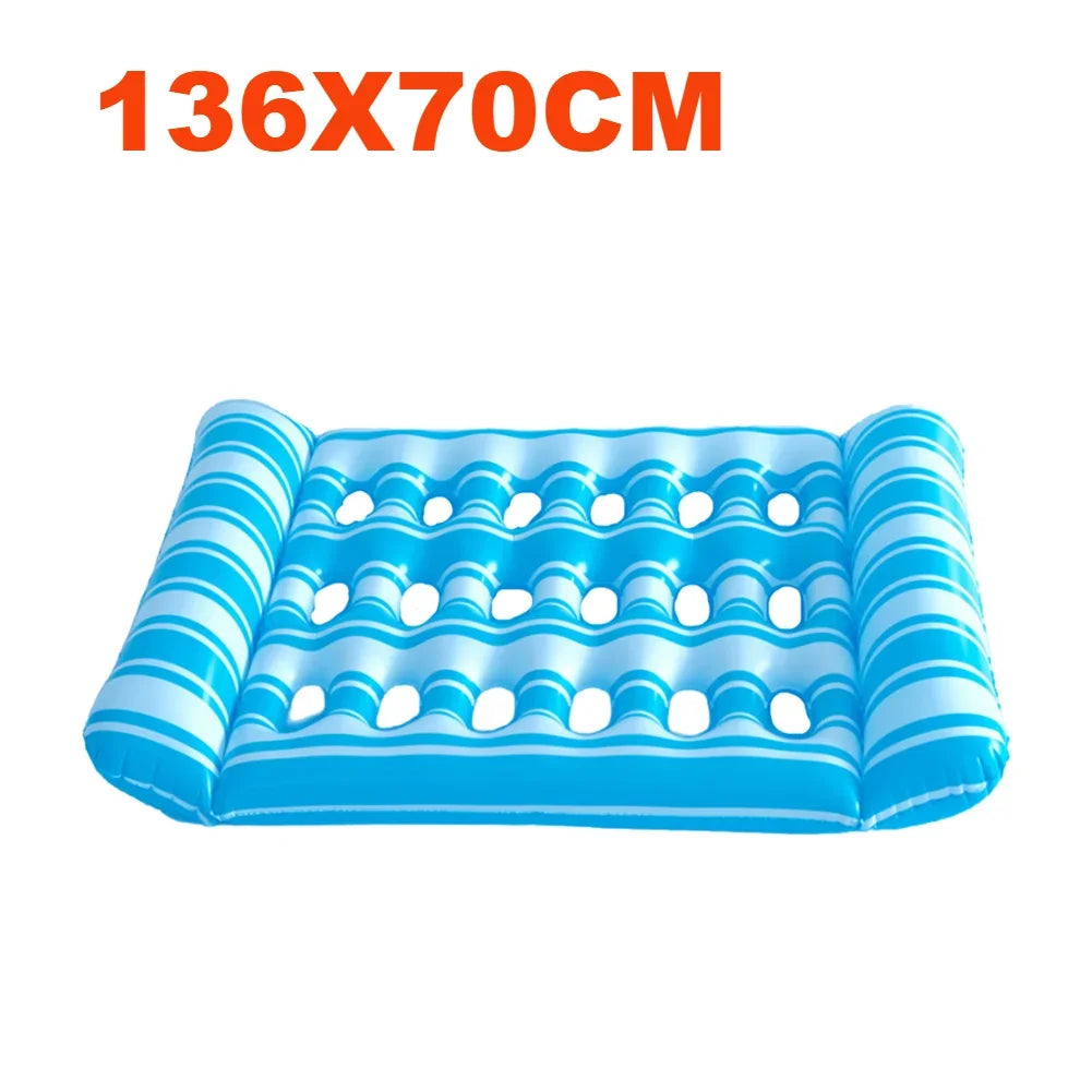 Inflatable Floating Bed with Headrest PVC Floating Lounger Pool Air Mattress for Swimming Pool Beach Adult Water Sleeping Bed