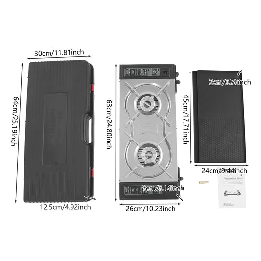 2-Burner Family Camping Gas Stove with Grill Pan