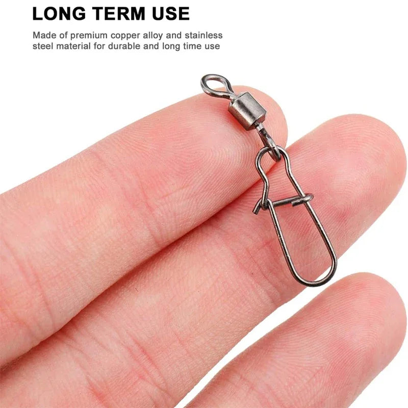 Stainless Steel Fishing Swivel Snaps 4#-12# Rolling Bearing Duo-Lock Connector