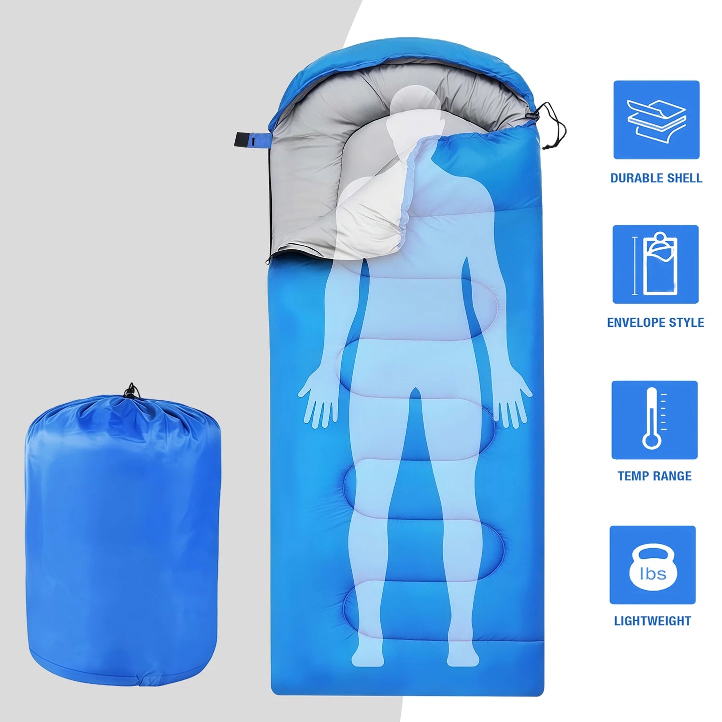 Lightweight 3-Season Weather Sleeping Bag, Microfiber Filling for 5-20 Degrees