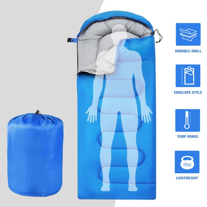 Lightweight 3-Season Weather Sleeping Bag, Microfiber Filling for 5-20 Degrees
