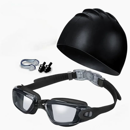 , anti- fog, anti UV swimming goggles and swimming cap set