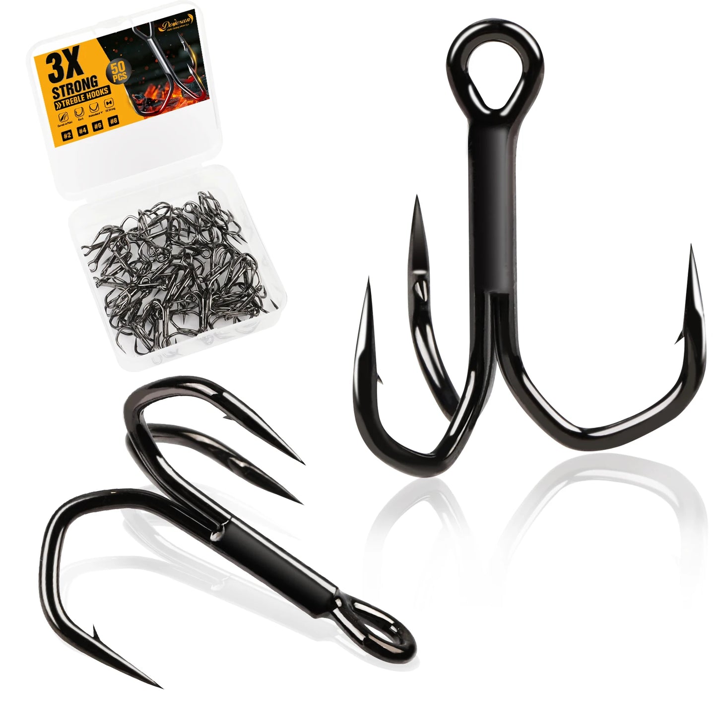 Treble Hooks 3X Strong Fishing Hooks50PCS Size #8#6#4#2