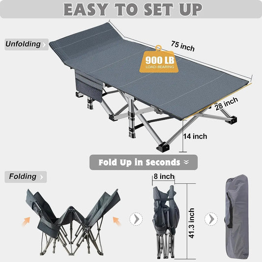 Folding Camping Cot W/Mat for Adults