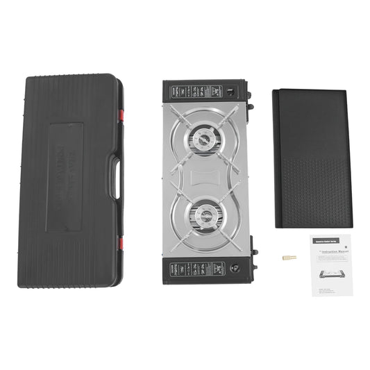 2-Burner Family Camping Gas Stove with Grill Pan