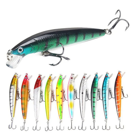 10Pcs Long Tail Minnow Fishing Lure 10cm 9g