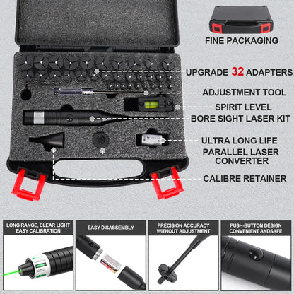 Universal Laser Boresighter Kit: Green Laser, 32 Adapters,