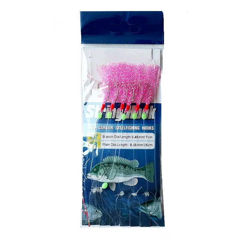 6 String Hooks Flasher Mackerel Feather Fishing Bait Rigs