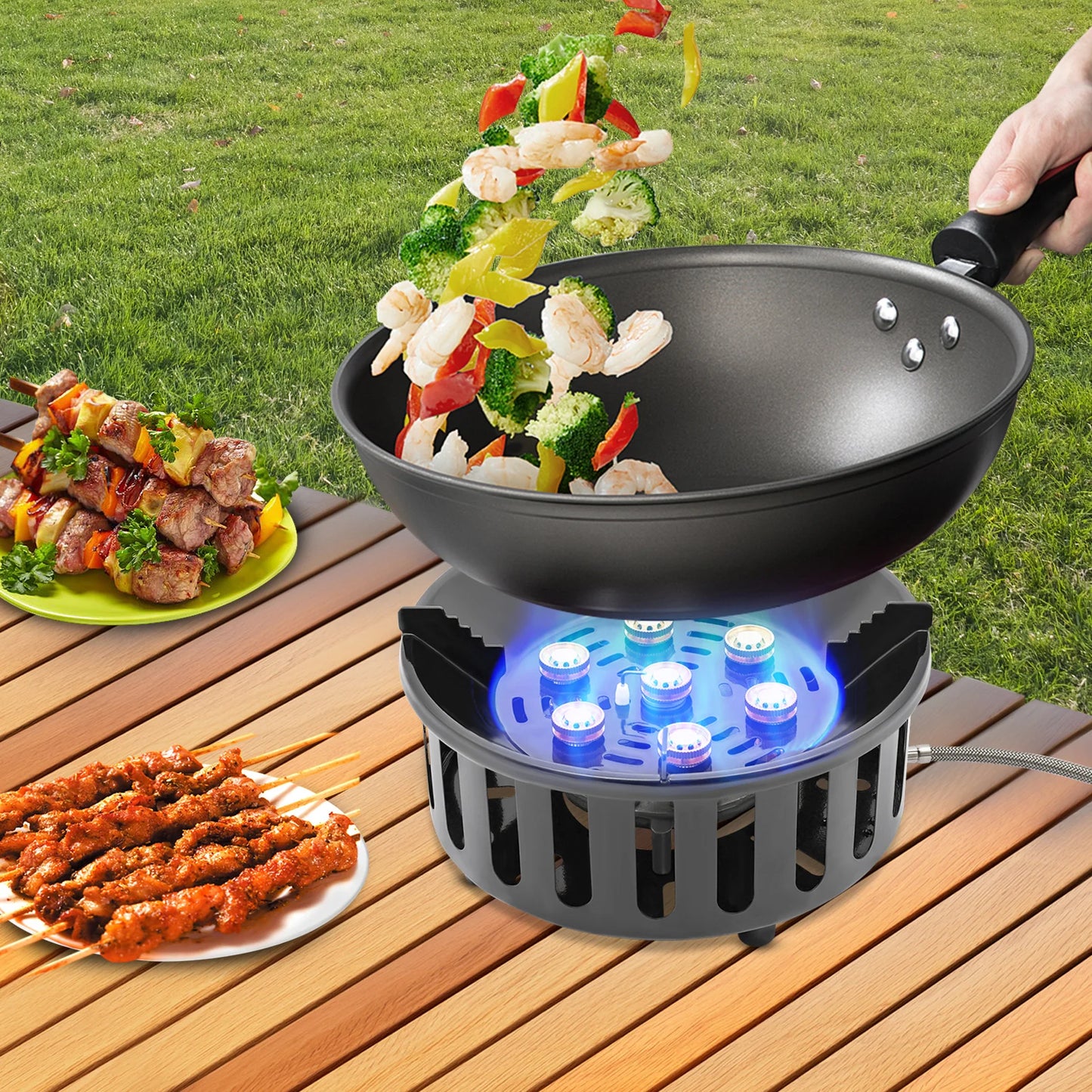 7-Core Camping Stove High-Power Strong Gas Burner Electronic Ignition 21000W