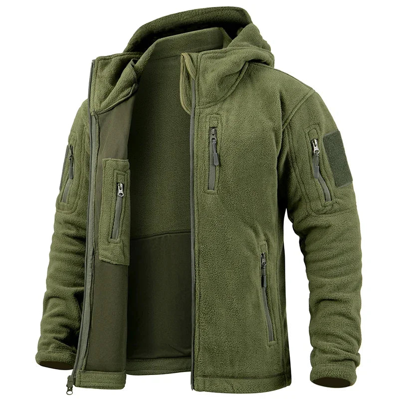 Men's Outdoor Fleece Tactical Jacket Winter Warm Full Zip Military Hoodies Multi-Pockets