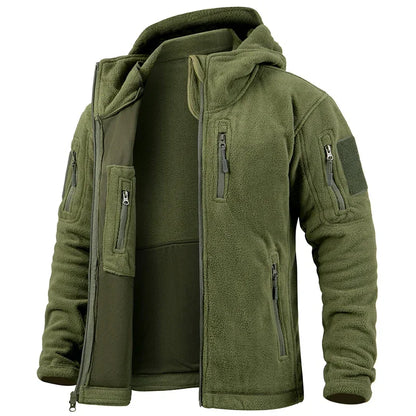 Men's Outdoor Fleece Tactical Jacket Winter Warm Full Zip Military Hoodies Multi-Pockets