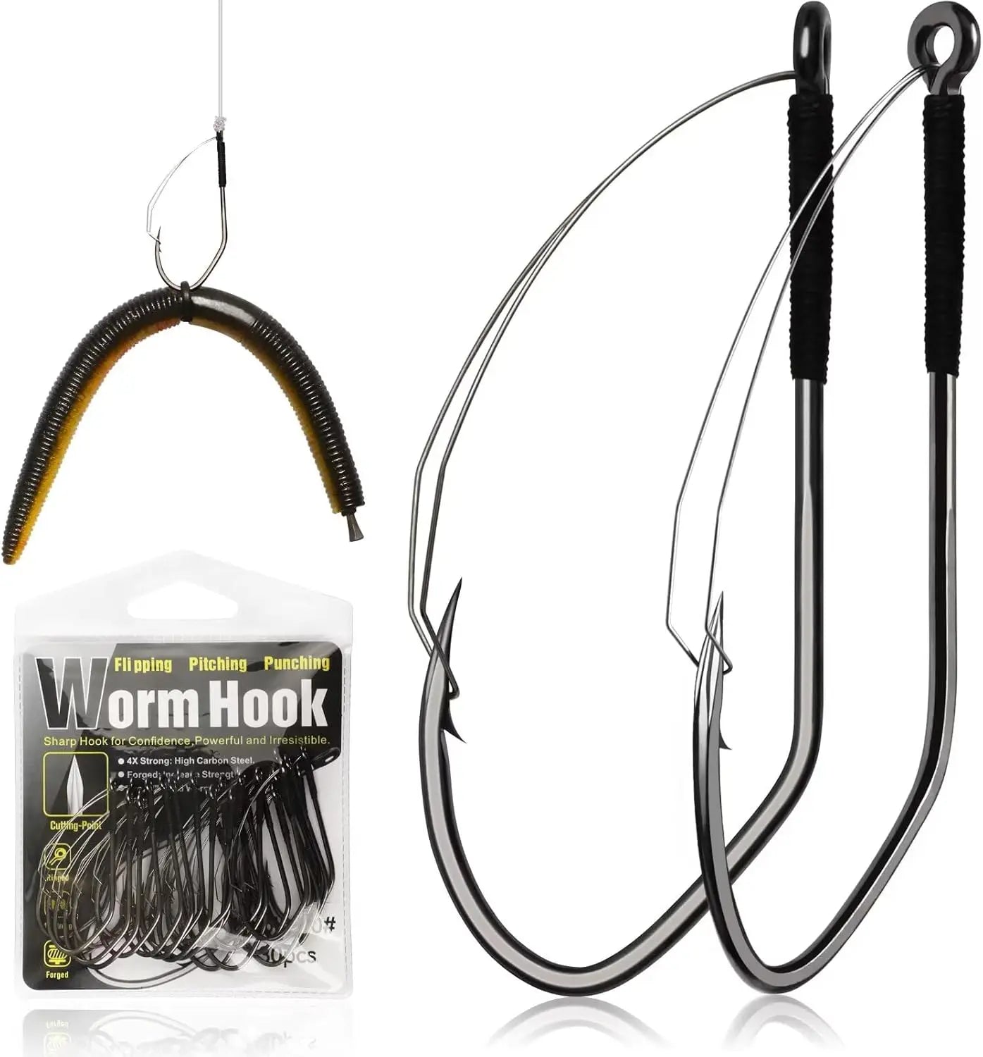 Weedless Worm Hooks Wacky Rig Hooks Texas Rig Hooks 30PCS Professional V