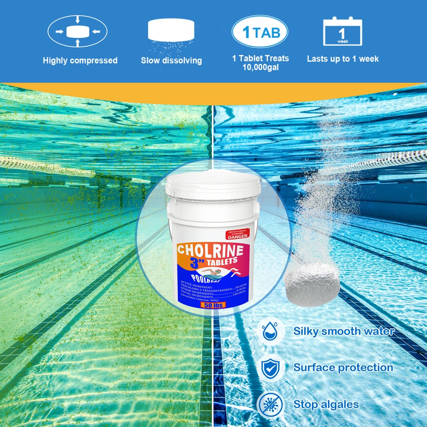 3 inch 50 Pounds Chlorine Tablets