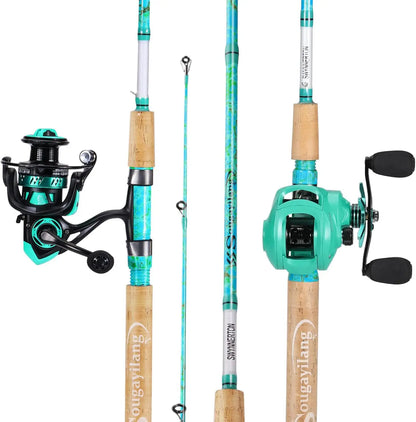 2-Piece 5'6" Graphite & Fiberglass Fishing Rod Combo with Quickset Anti-Reverse Reel,