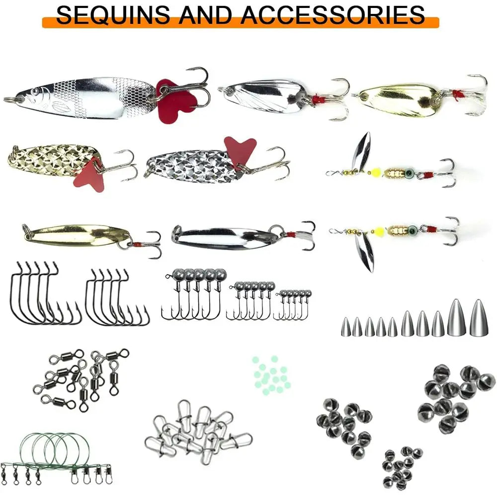 318-Piece Fishing Tackle Kit: Soft Lures, Hooks, Sinkers, Jigs, Crankbaits, Minnows, Swivels, Beads