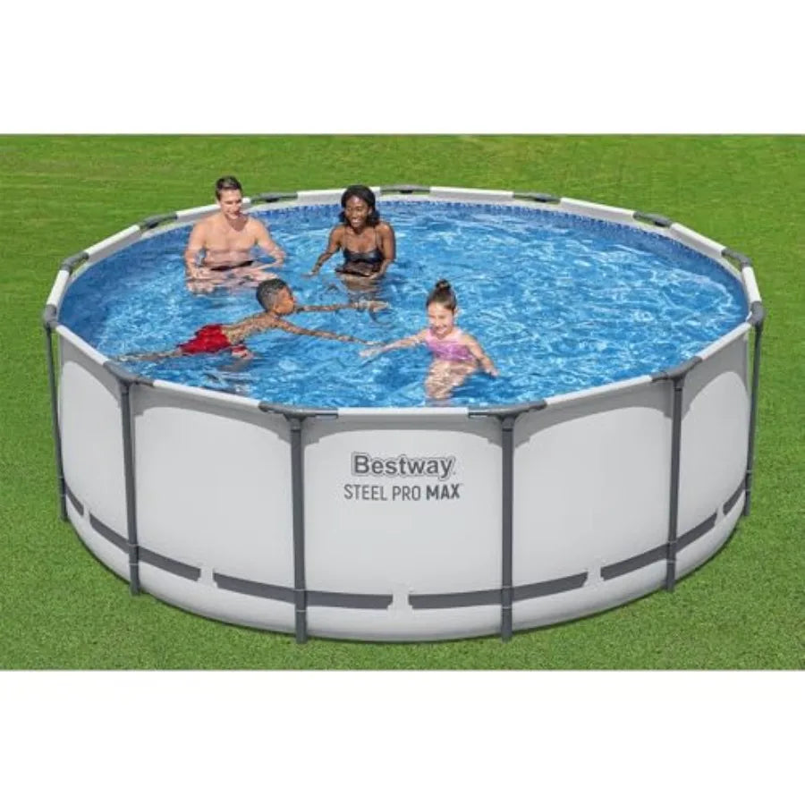 13' x 48" Above Ground Round Metal Frame Outdoor Swimming Pool Set with Filter Pump Ladder and Cover Gray