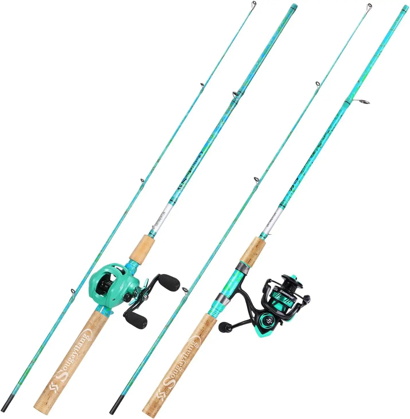 2-Piece 5'6" Graphite & Fiberglass Fishing Rod Combo with Quickset Anti-Reverse Reel,