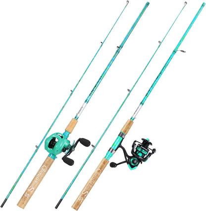 2-Piece 5'6" Graphite & Fiberglass Fishing Rod Combo with Quickset Anti-Reverse Reel,