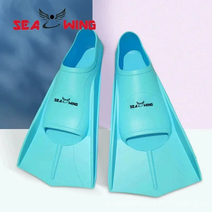 Swimming training with fins wrapped around the feet design