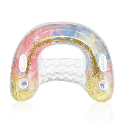 Inflatable U-shaped sequin float PVC material portable vacation lounge chair, suitable for swimming pool and beach entertainment