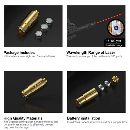 9MM Optics Cartridge Red Dot Laser Bore sighter For Pistol