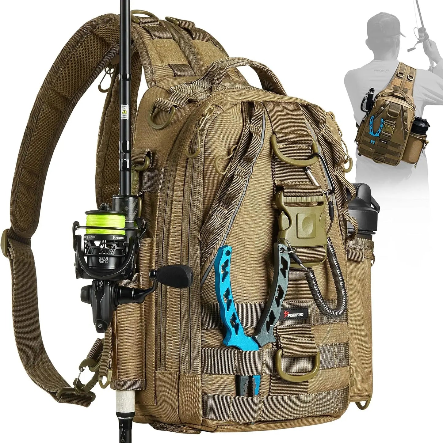 Fishing Tackle Backpack with Rod & Gear Holder,