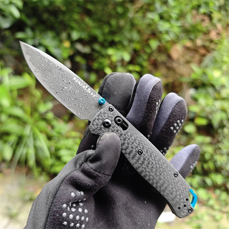 Folding Pocket Knife Damascus Steel Carbon Fiber Handle