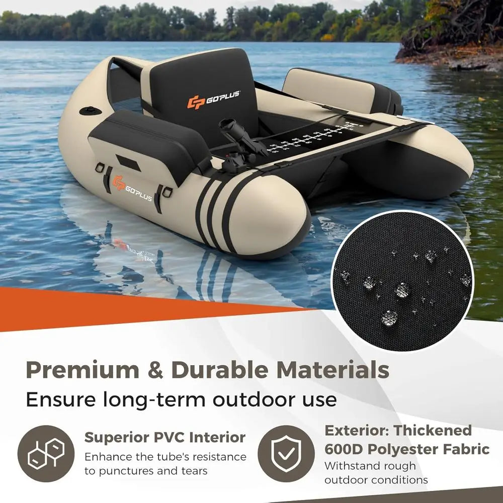Inflatable Float Tube, Fishing Boat with Fish Ruler, Pump, Storage Bag, Adjustable Straps