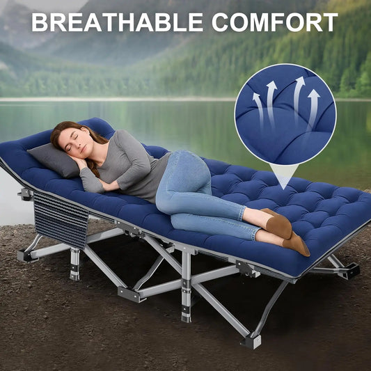 Folding Camping Cot W/Mat for Adults
