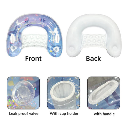 Inflatable U-shaped sequin float PVC material portable vacation lounge chair, suitable for swimming pool and beach entertainment