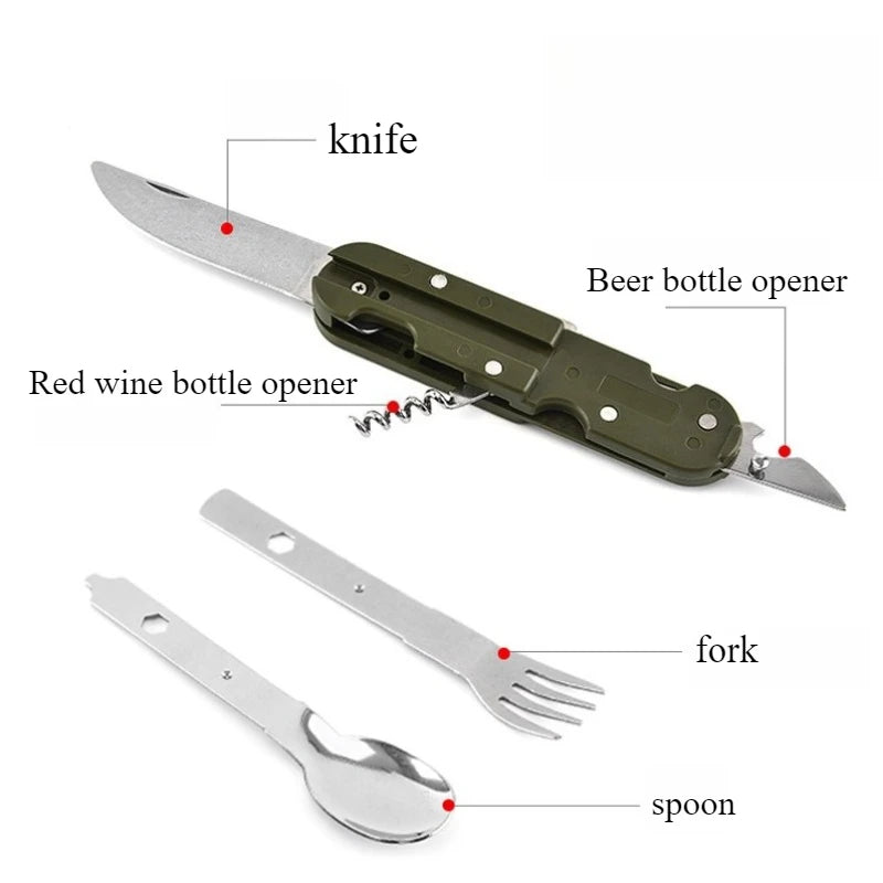 7-in-1 Multifunctional Outdoor Utensils Stainless Steel