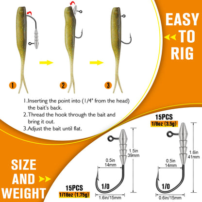 15PCS Hover Rig Jig head Swimbait Heads 1/16OZ 1/8OZ