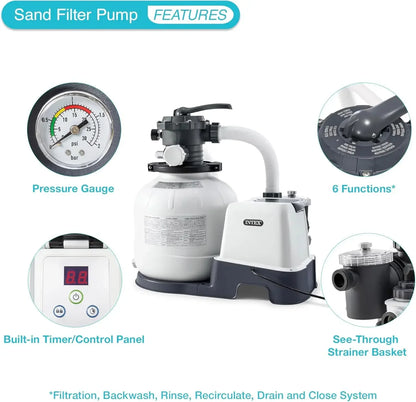 Sand Filter Pump & Saltwater System for Up to 15,000 Gal Pools, Krystal Clear - Automatic Algae Control & Above-Ground Swimming