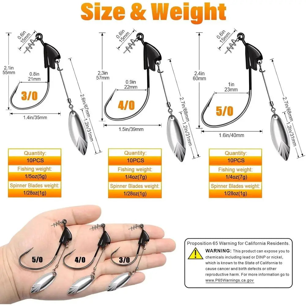 Weighted Swimbait Fishing Hooks 3/0 4/0 5/0 10pcs