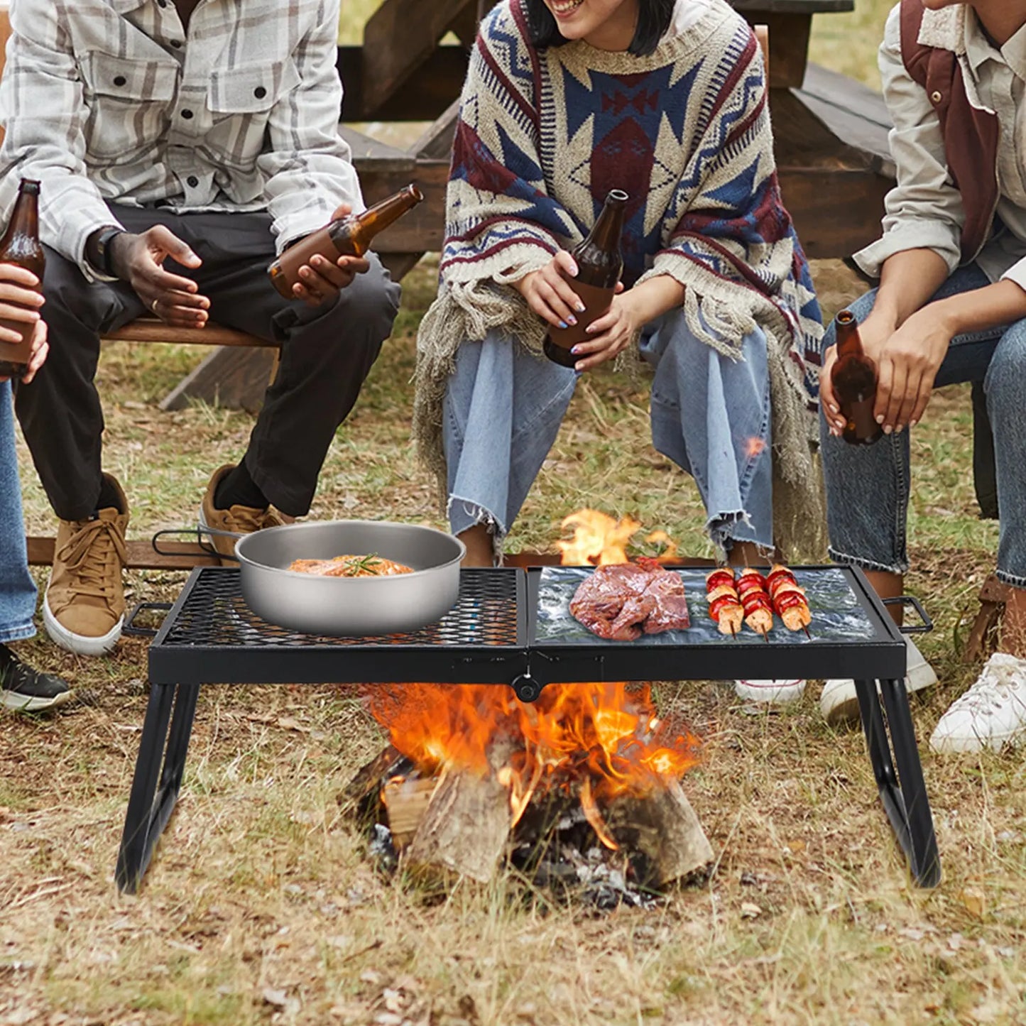 Folding 22.4 Portable Camping Grates Over Fire Pit