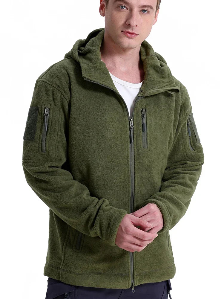 Men's Outdoor Fleece Tactical Jacket Winter Warm Full Zip Military Hoodies Multi-Pockets