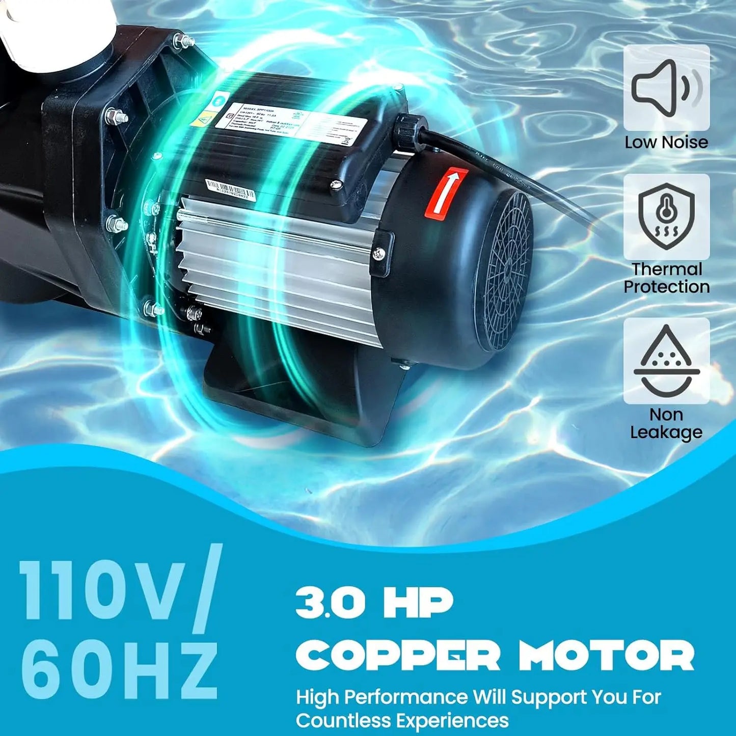 Swimming Pool Pump 3HP 110V 9000 GPH Single Speed with Strainer Filter Basket