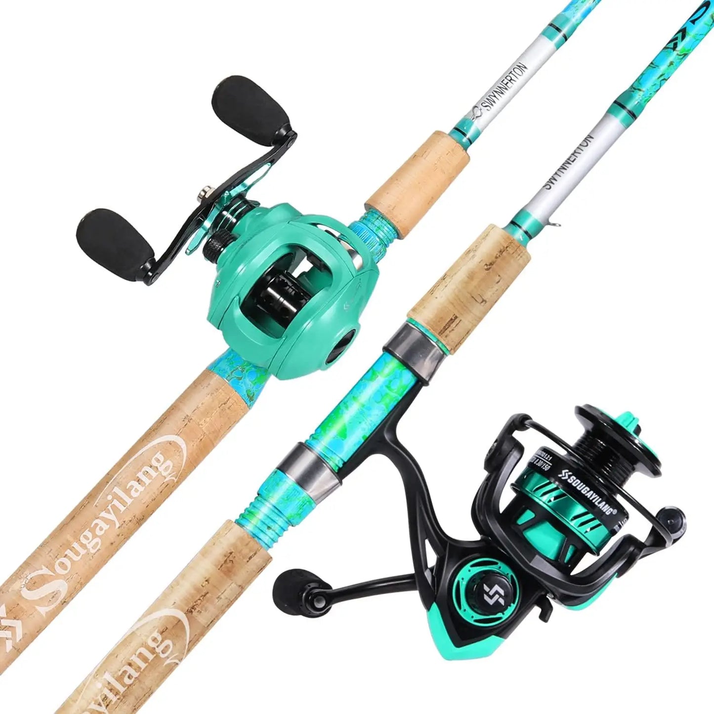 2-Piece 5'6" Graphite & Fiberglass Fishing Rod Combo with Quickset Anti-Reverse Reel,