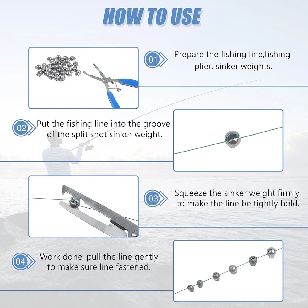 60Pcs Split Shot Fishing Weights Sinkers