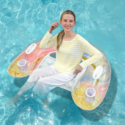 Inflatable U-shaped sequin float PVC material portable vacation lounge chair, suitable for swimming pool and beach entertainment