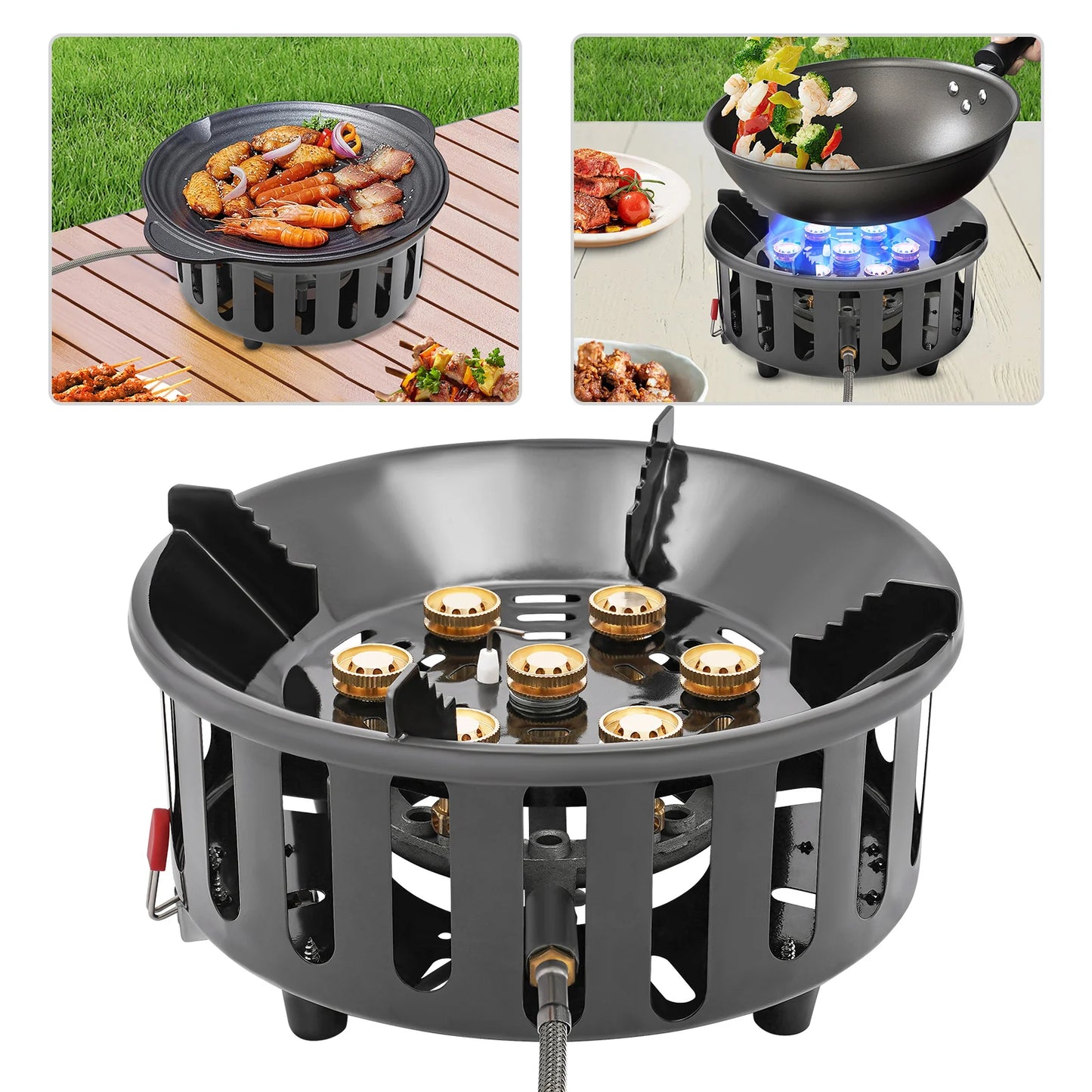 7-Core Camping Stove High-Power Strong Gas Burner Electronic Ignition 21000W