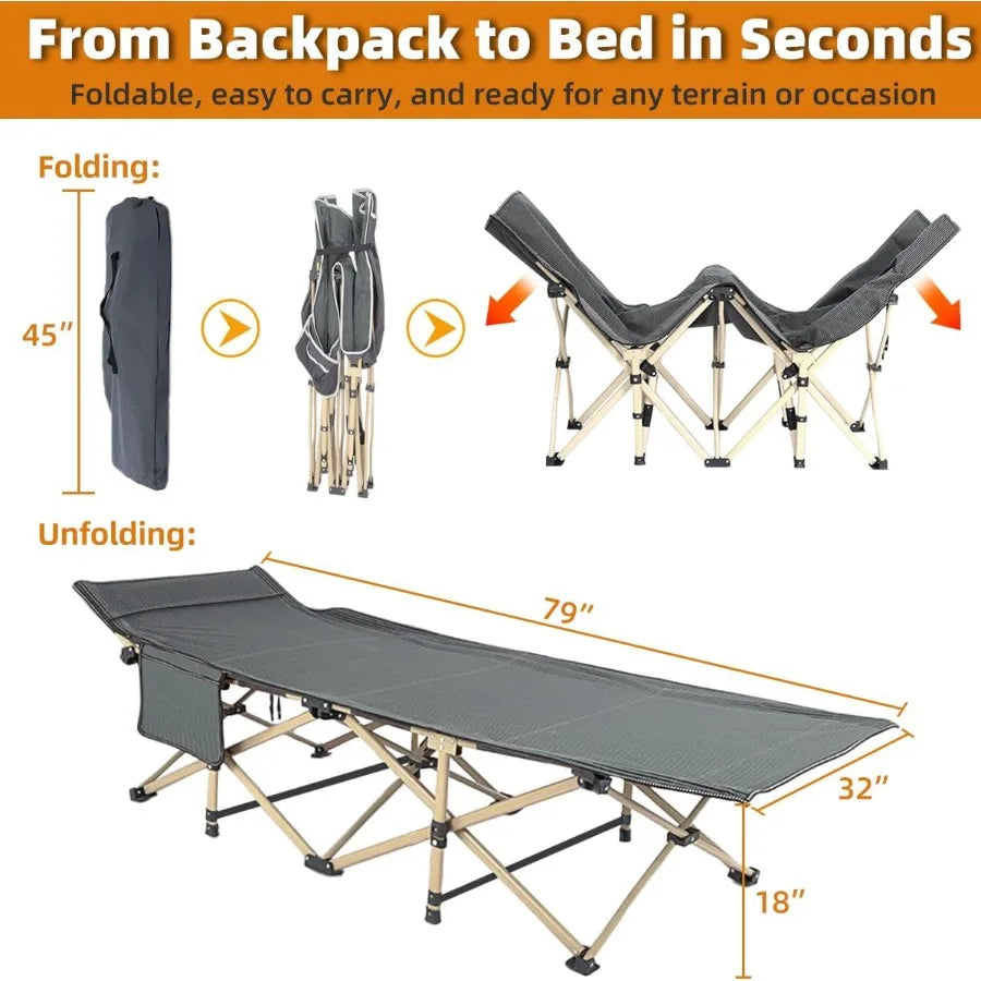 Foldable Camping Cot for Sleeping with Reinforced Aluminum