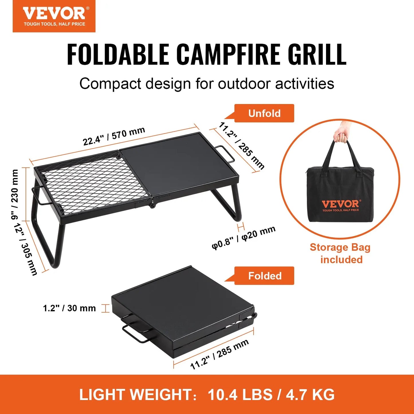 Folding 22.4 Portable Camping Grates Over Fire Pit